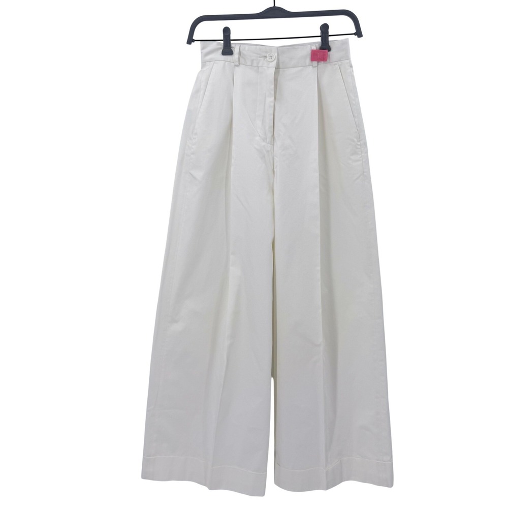 Robert Rodriguez White Wide Leg Pleated Cotton Trousers High Rise Pants Size 0